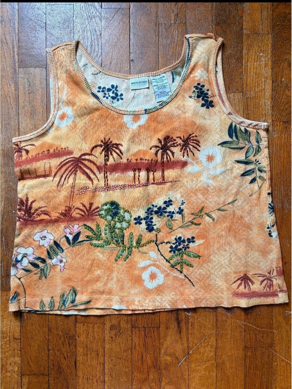 Vintage Y2K Bedazzled White Stag Palm Tree Tank Top Women's XL